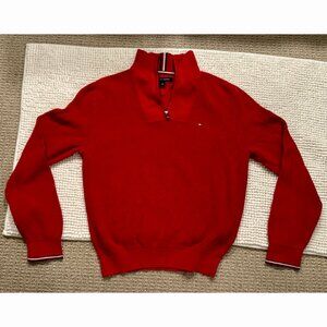 Tommy Hilfiger Men's 1/4-Zip Pullover Sweater (Red, All-Cotton, Size M)